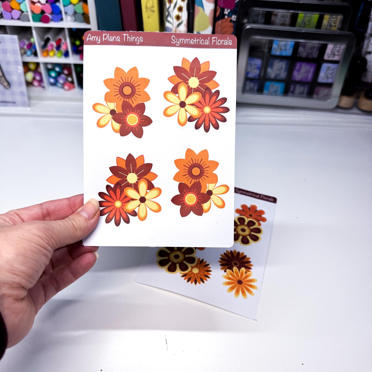 Layered Symmetrical Floral Printable Stickers - Red/Orange Edition