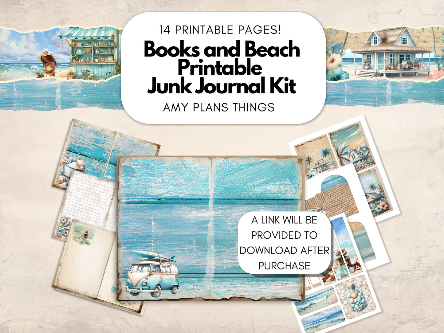 Books and Beach Junk Journal Kit