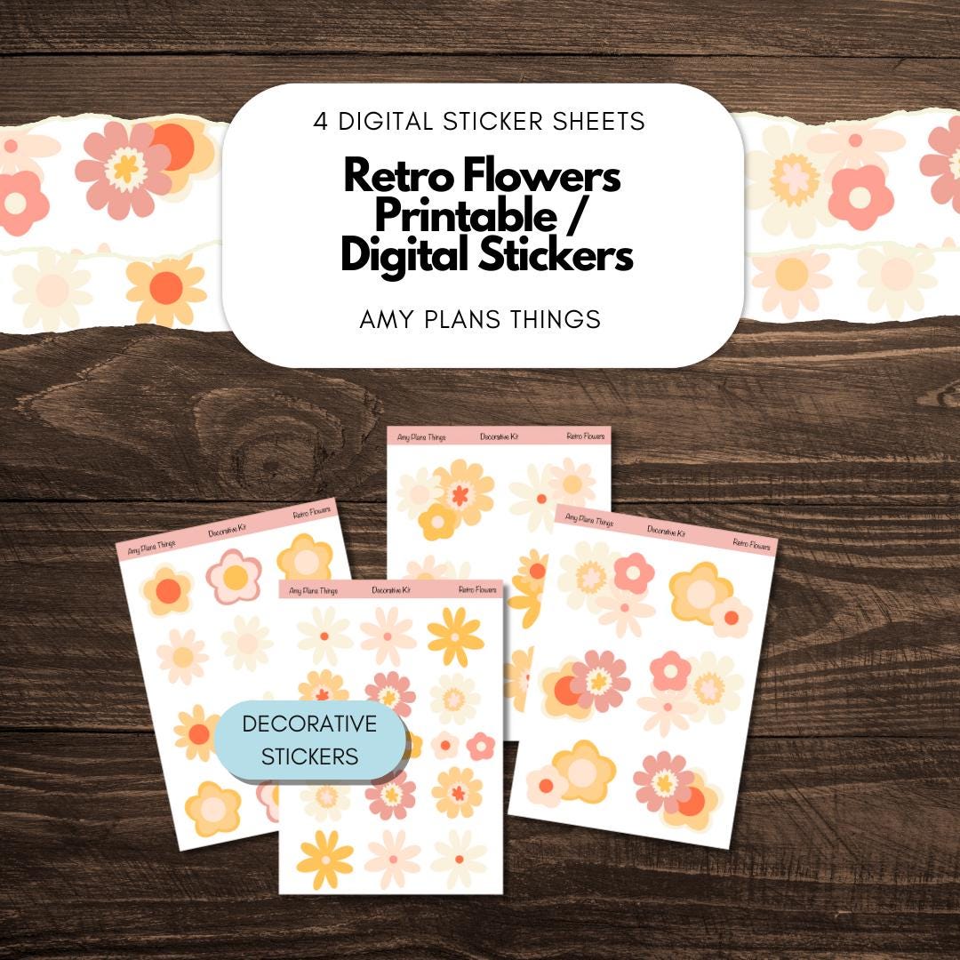 Retro Flowers Printable Stickers