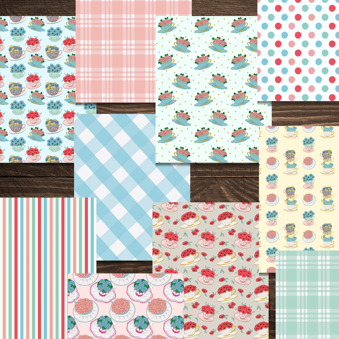 Blooming Teacups Printable Scrapbook Paper