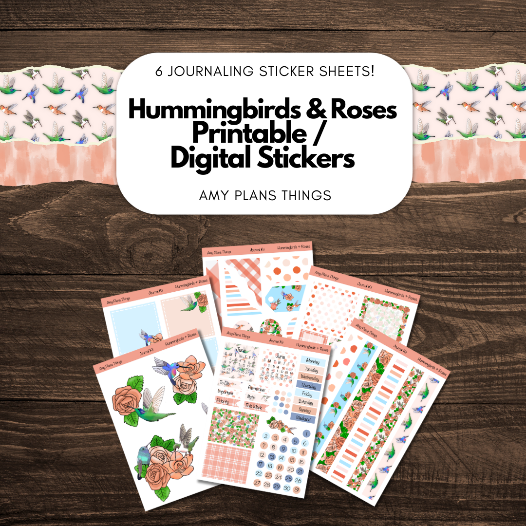 Hummingbirds & Roses June 2025 Planner Insert FULL BUNDLE - Digital download