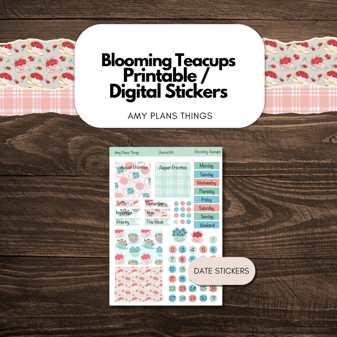 Blooming Teacups Printable Journal Stickers