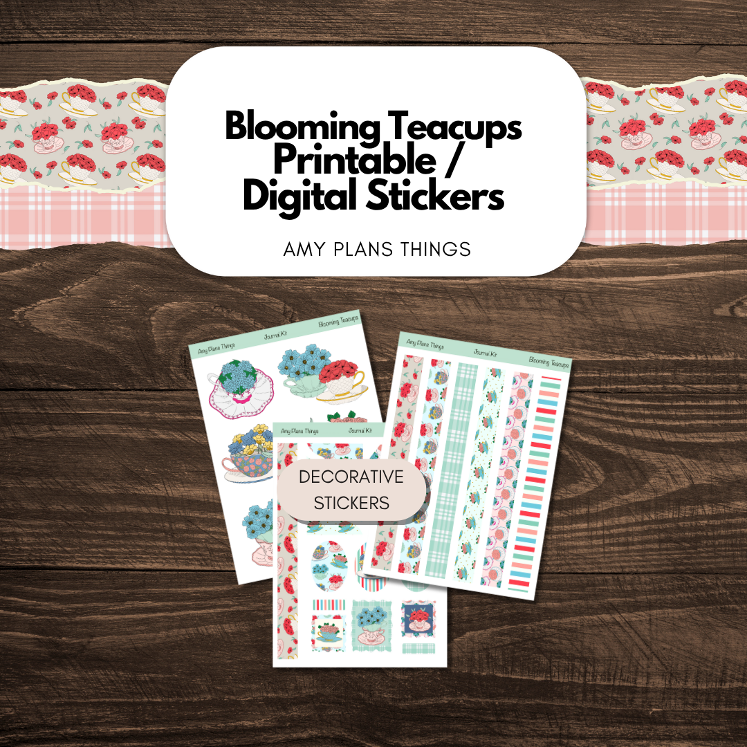 Blooming Teacups Printable Journal Stickers