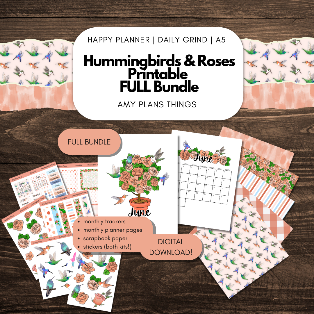 Hummingbirds & Roses June 2025 Planner Insert FULL BUNDLE - Digital download