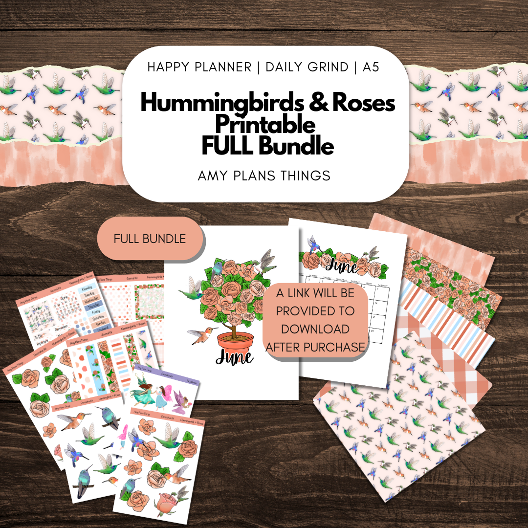 Hummingbirds & Roses June 2025 Planner Insert FULL BUNDLE - Digital download