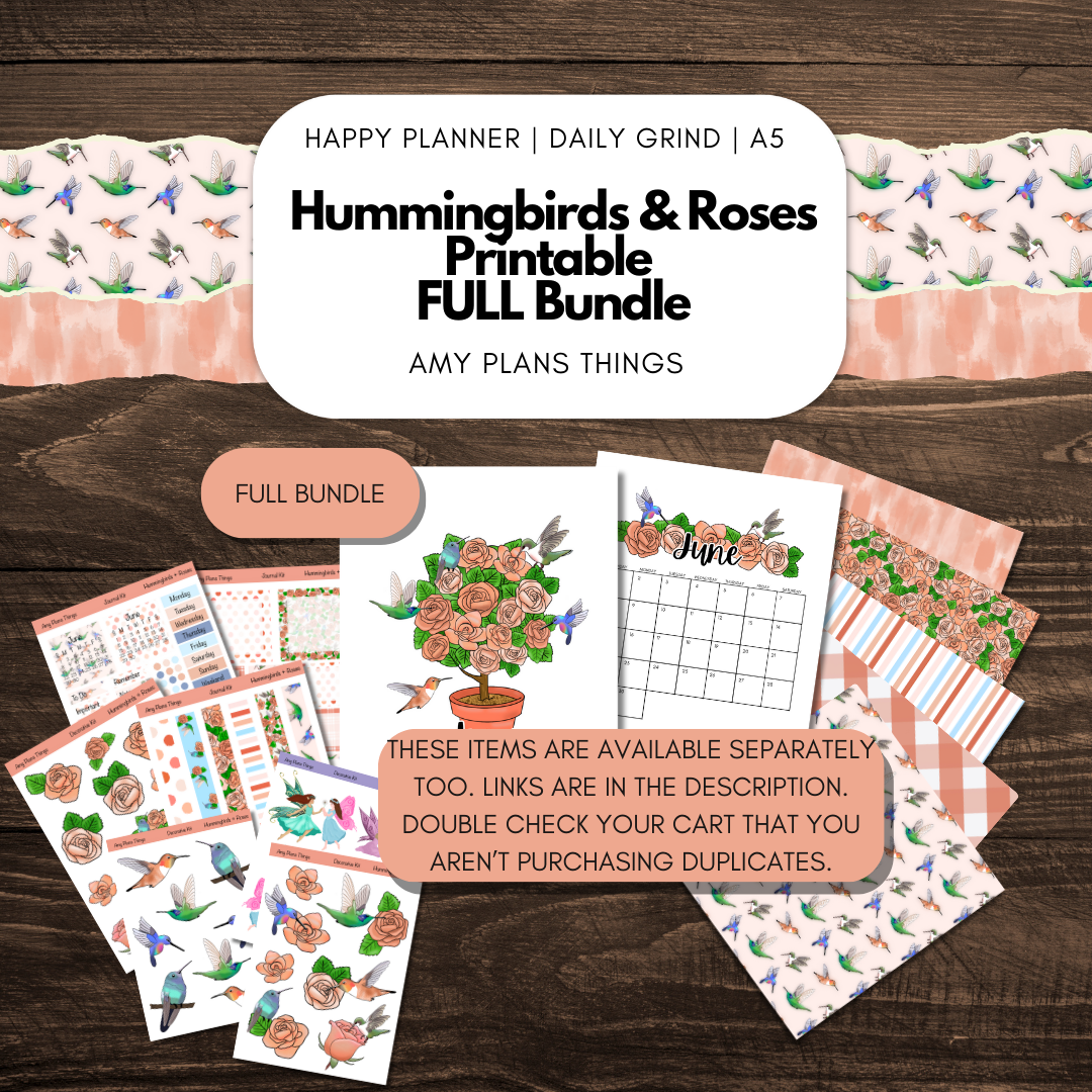 Hummingbirds & Roses June 2025 Planner Insert FULL BUNDLE - Digital download