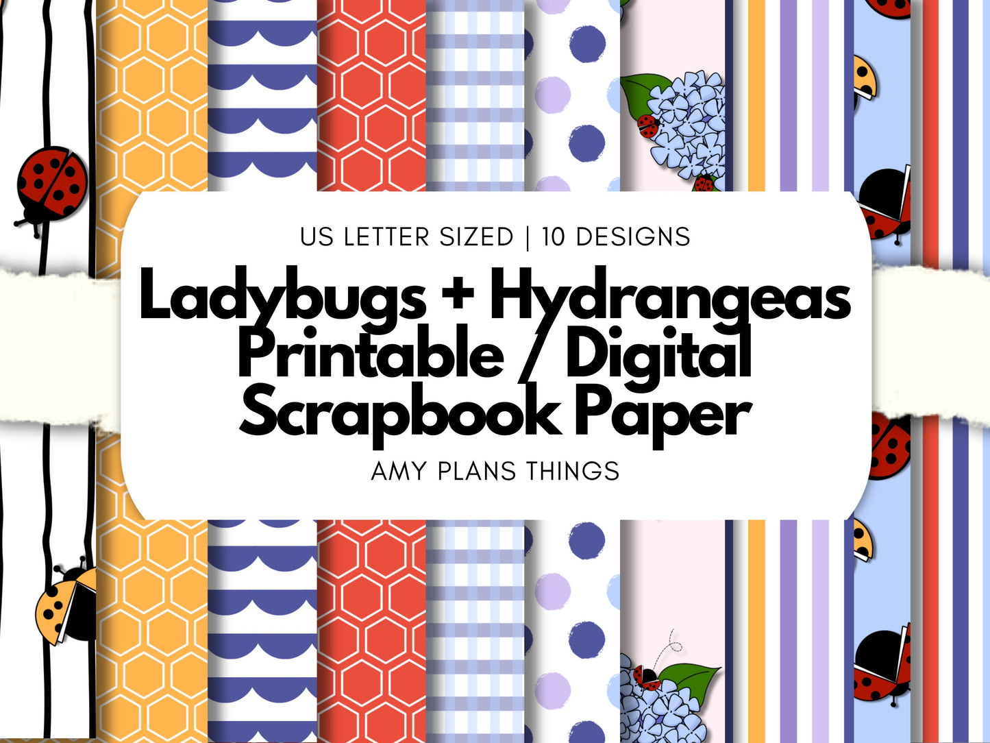 Ladybug + Hydrangea Printable Scrapbook Paper