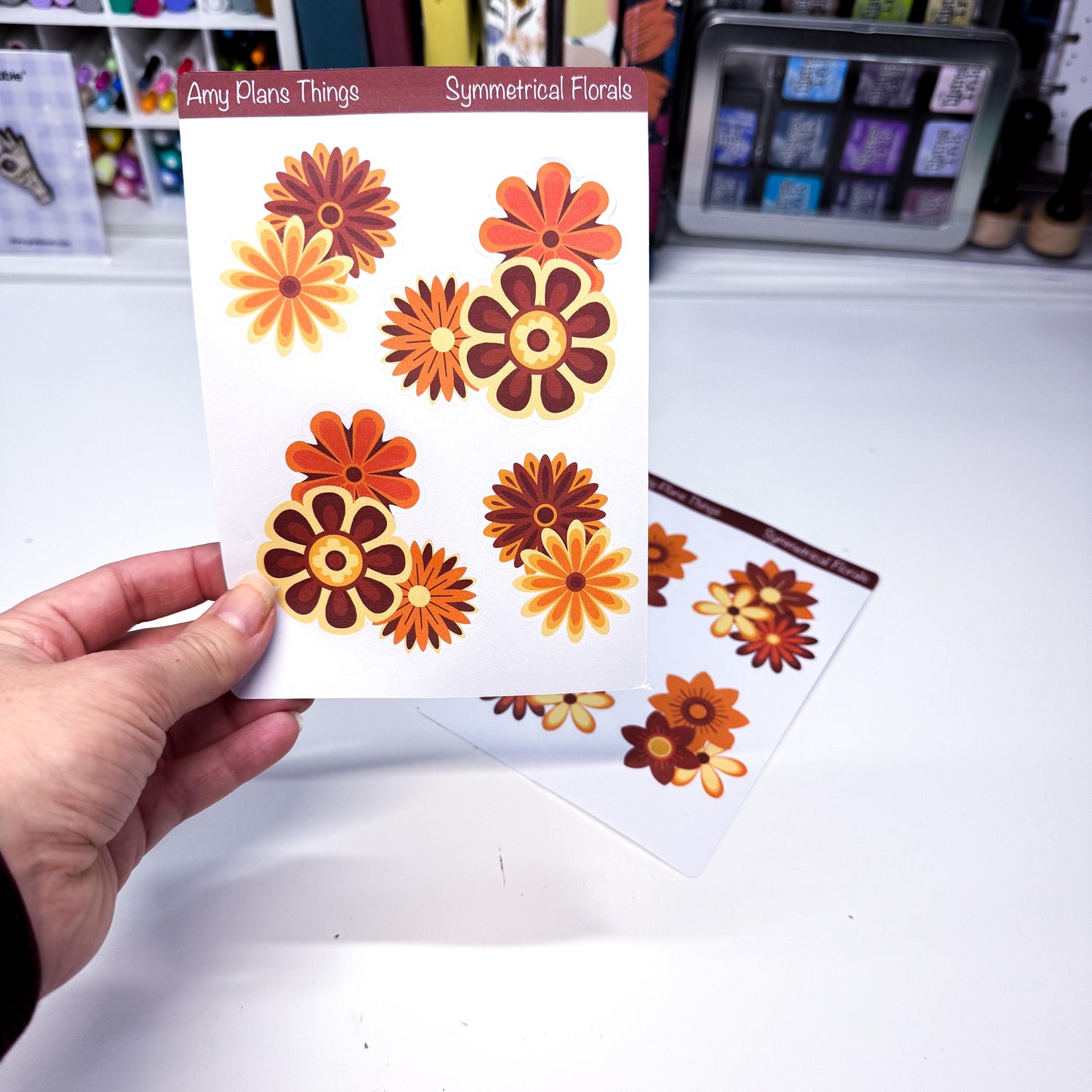 Layered Symmetrical Floral Printable Stickers - Red/Orange Edition
