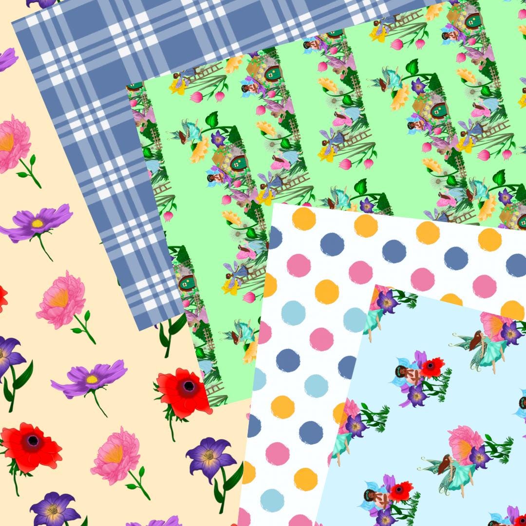 Fairy Garden Printable Scrapbook Paper Digital Junk Journal 12x12 Digital Paper Pack