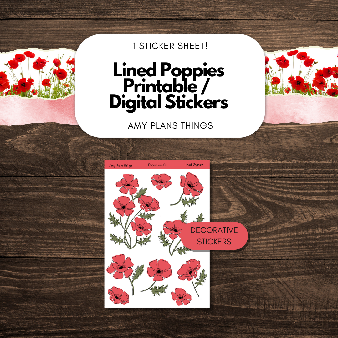 Lined Poppies Printable Stickers