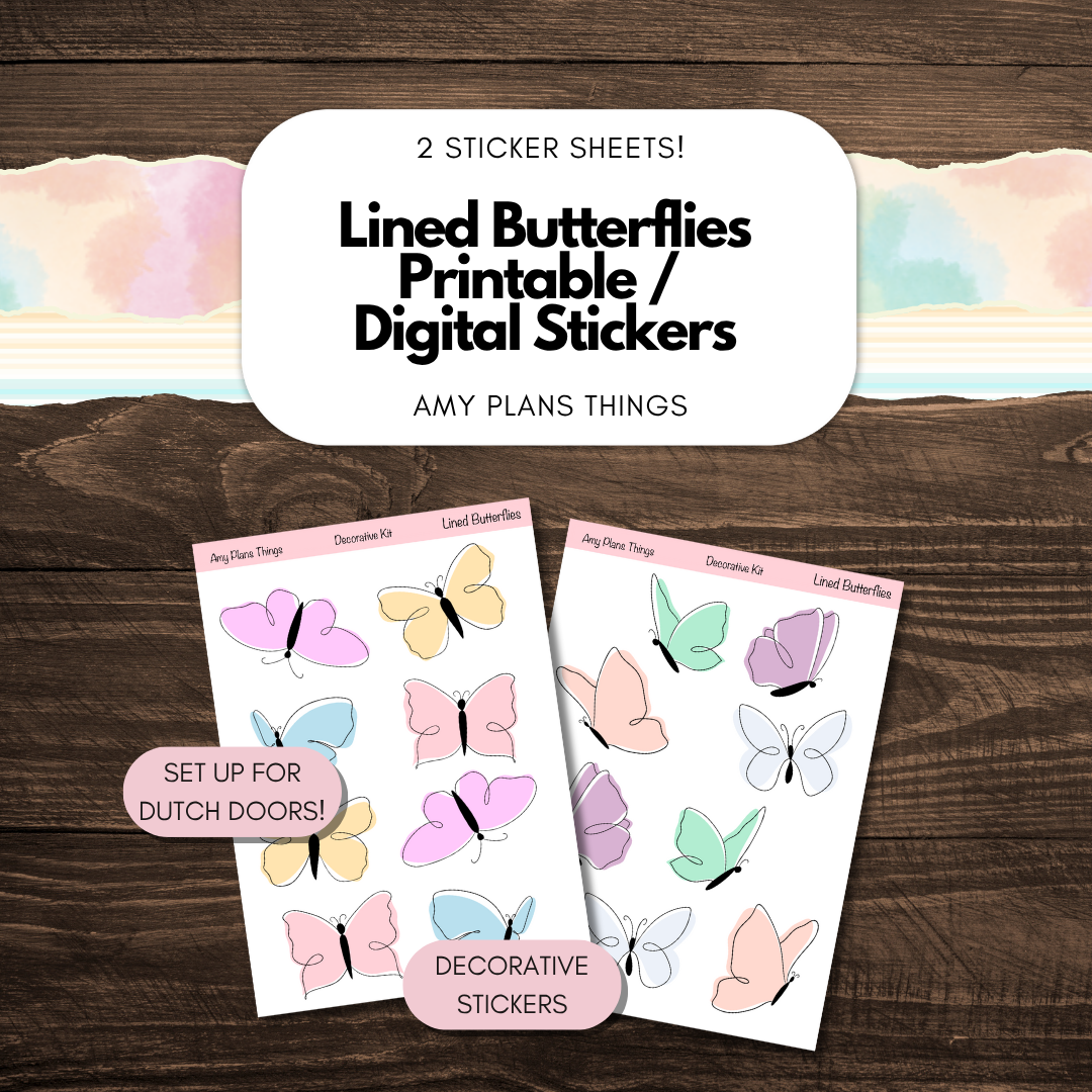 Lined Butterflies Printable Stickers