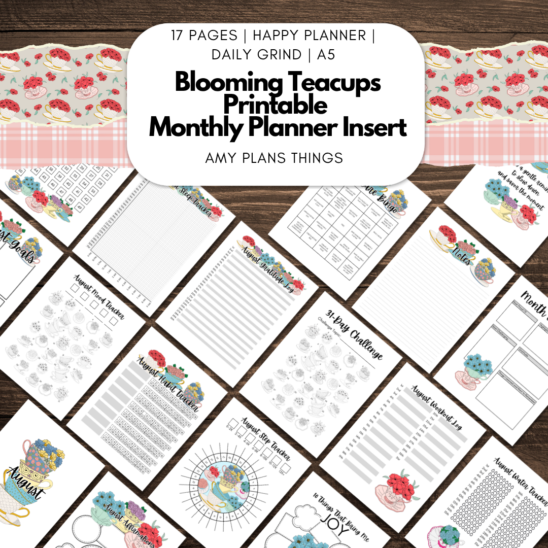 Blooming Teacups August 2025 Printable Journal Insert