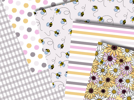 Daisies + Bumblebees Printable Scrapbook Paper | Digital Junk Journal Paper Pack | Printable Planner Designs
