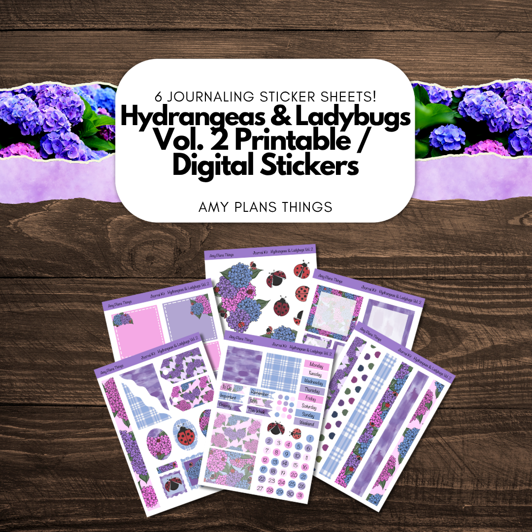 Hydrangeas & Ladybugs Vol 2 Printable Journal Stickers