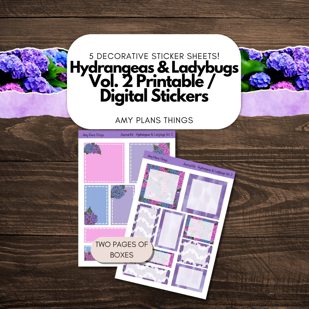 Hydrangeas & Ladybugs Vol 2 Printable Journal Stickers