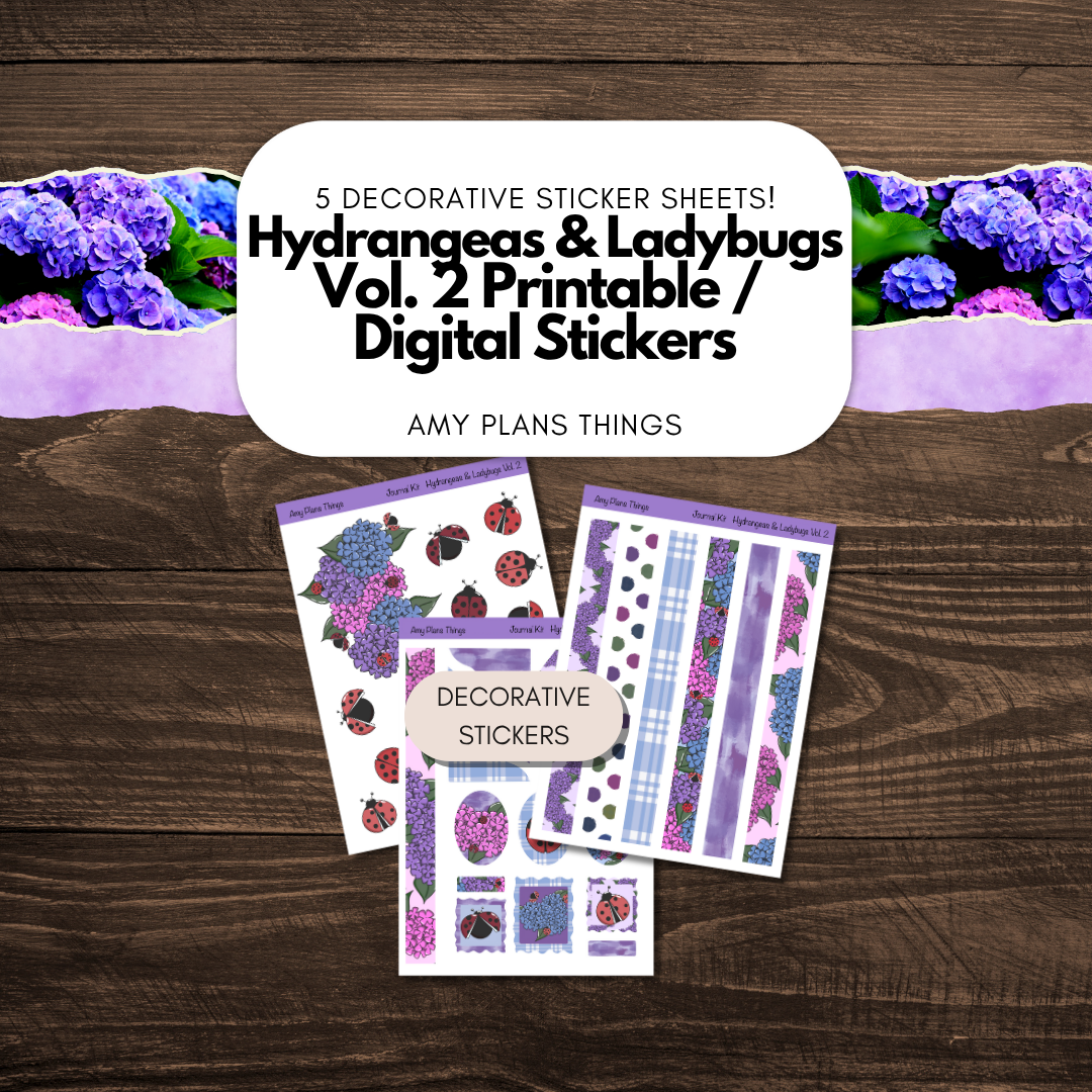 Hydrangeas & Ladybugs Vol 2 Printable Journal Stickers