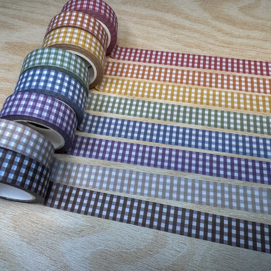Fall Gingham Washi Tape Set - 8 Colors - 15mm