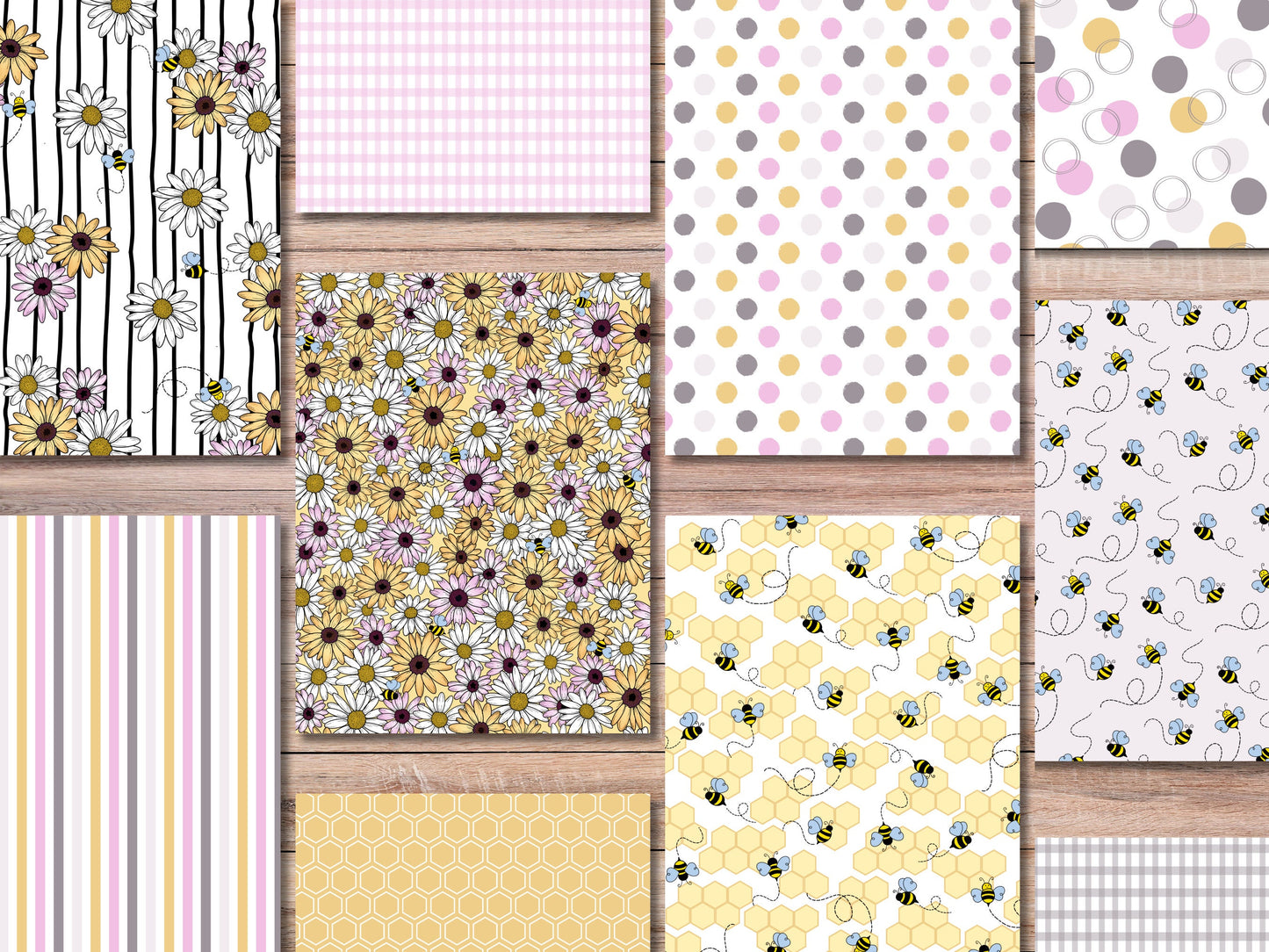 Daisies + Bumblebees Printable Scrapbook Paper | Digital Junk Journal Paper Pack | Printable Planner Designs