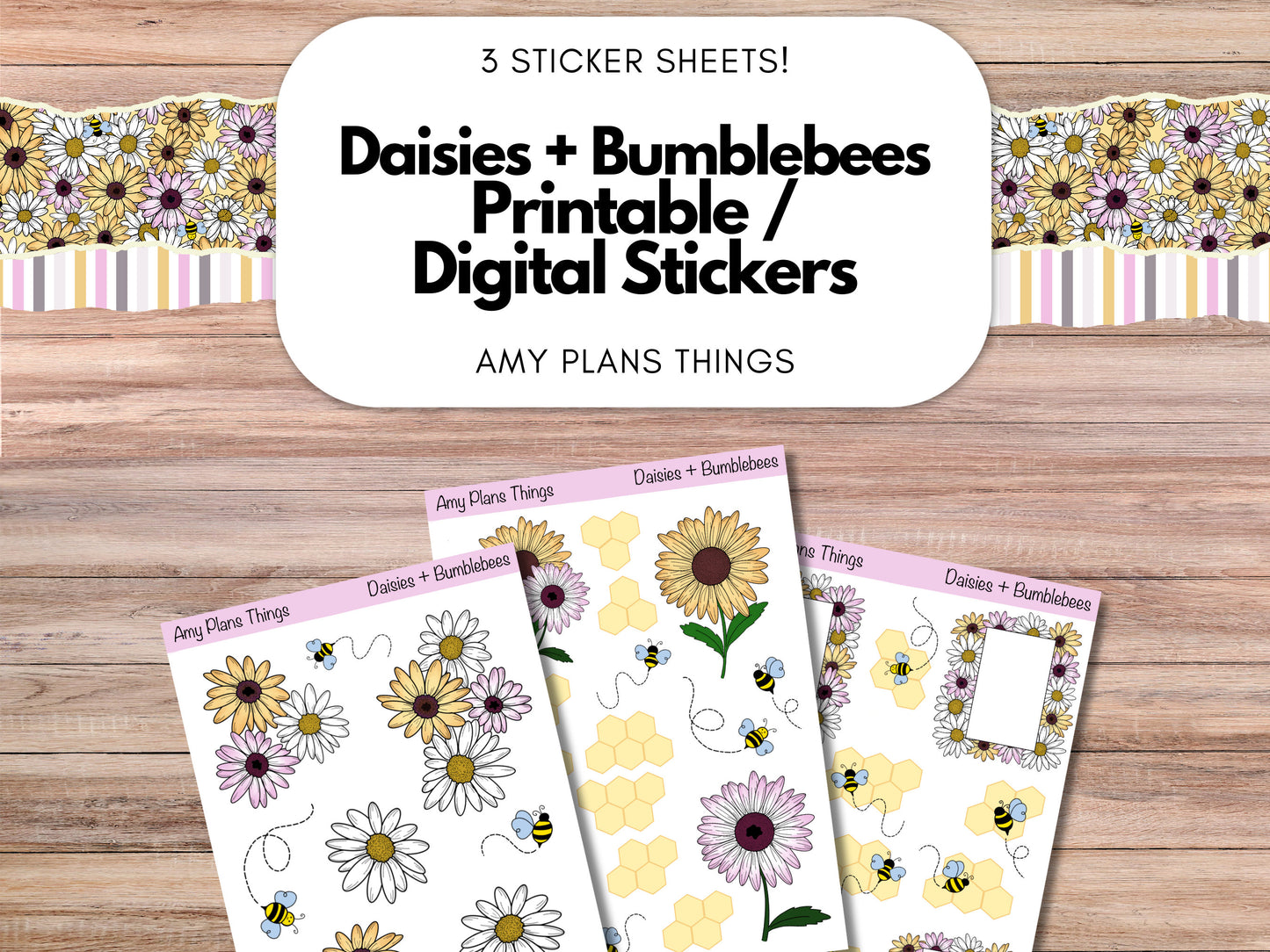 Daisies & Bumblebees Printable Decorative Stickers