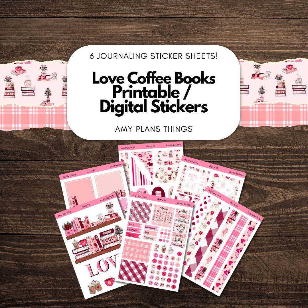 Love Coffee Books Printable Journaling Stickers