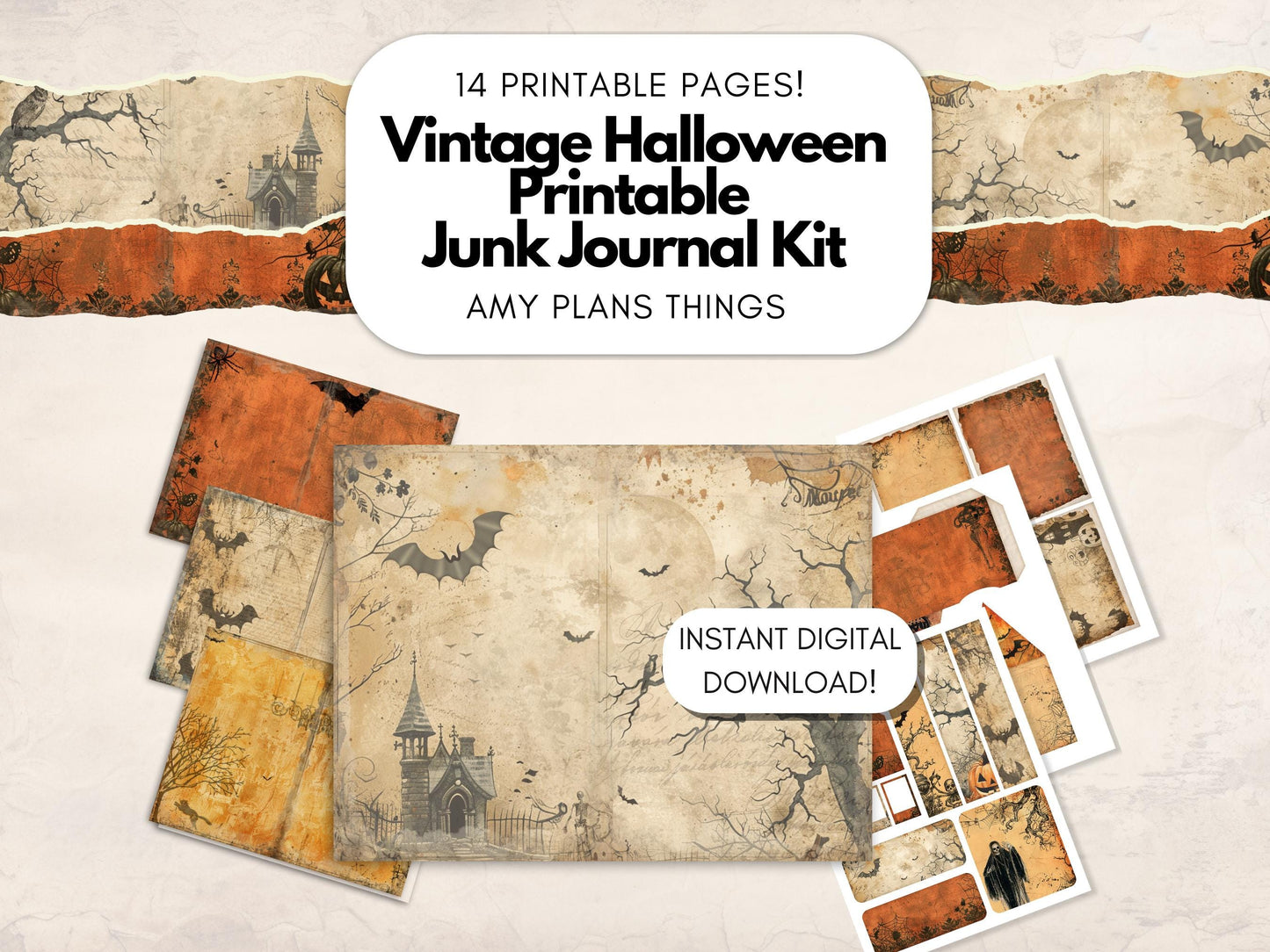 Vintage Halloween Junk Journal Kit - Digital Download/Printable