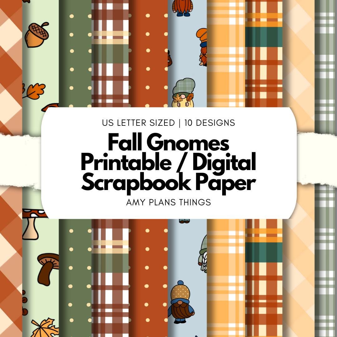 Fall Gnomes Printable Scrapbook Paper 8.5x12