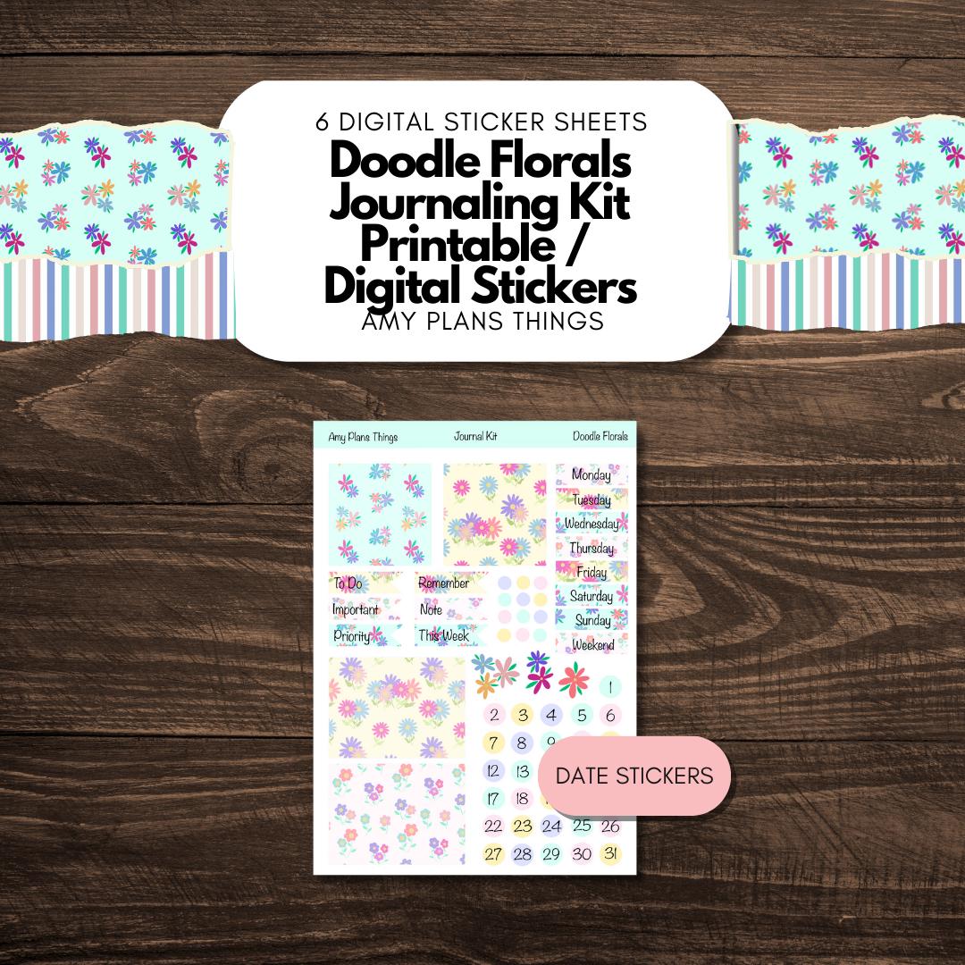 Doodle Florals Printable Journaling Stickers