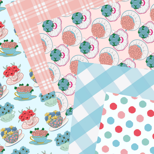 Blooming Teacups Printable Scrapbook Paper