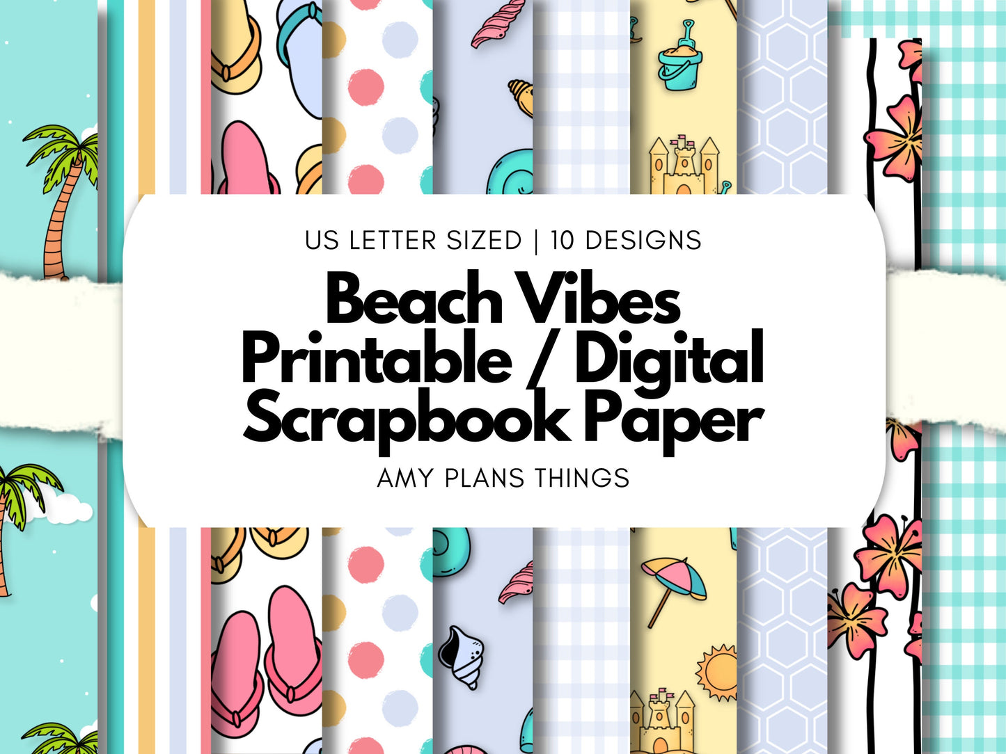 Beach Vibes Printable Scrapbook Paper 8.5x11