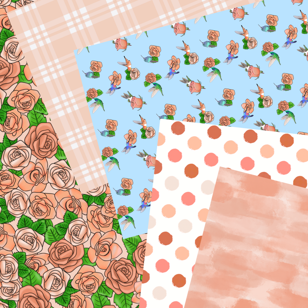 Hummingbirds & Roses Printable Scrapbook Paper Digital Junk Journal 12x12 Digital Paper Pack