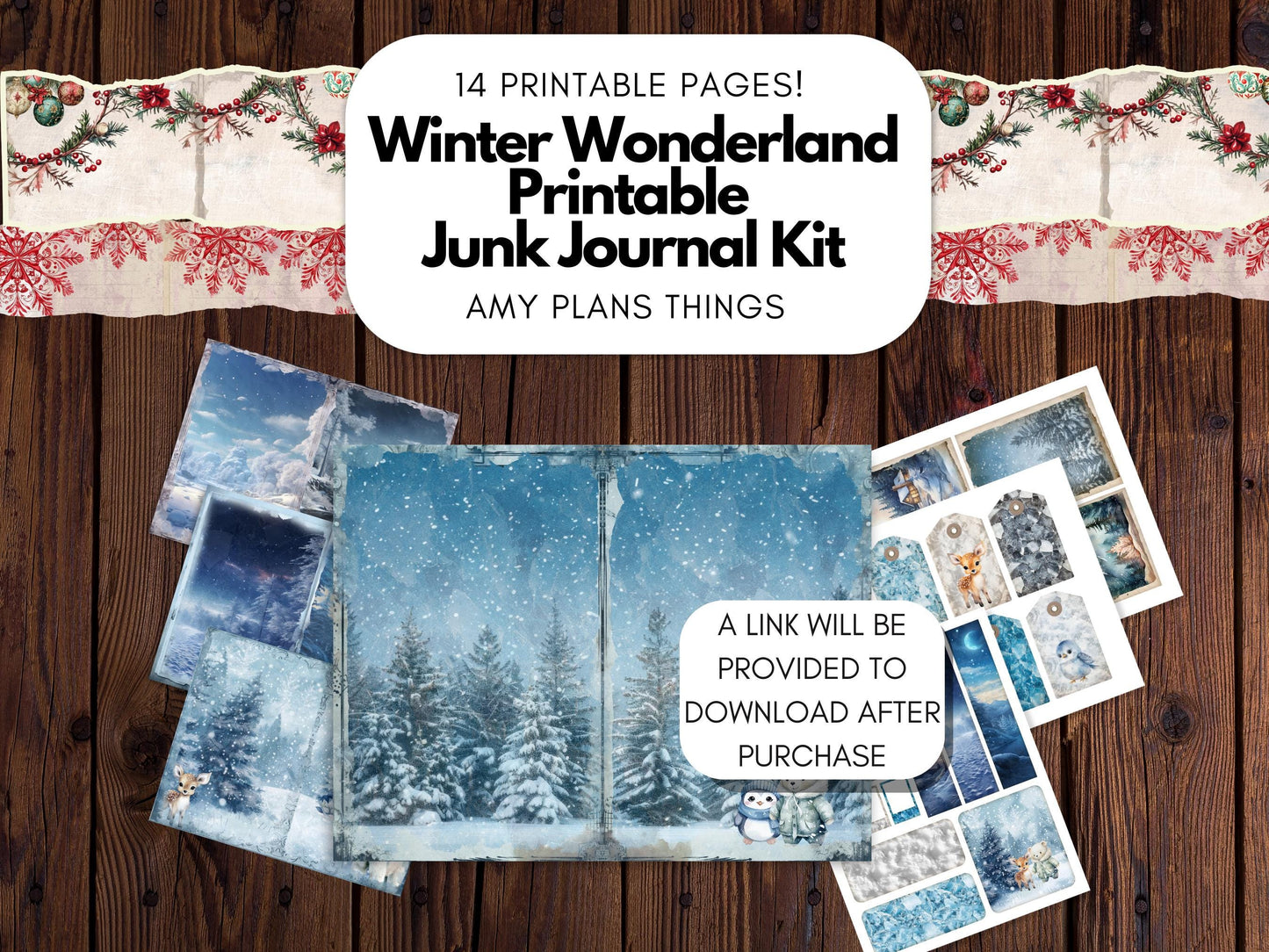 Winter Wonderland Junk Journal Kit - Digital Download/Printable