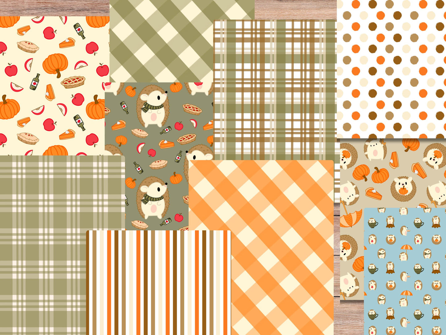 Autumn Hedgehog Printable Scrapbook Paper 12x12