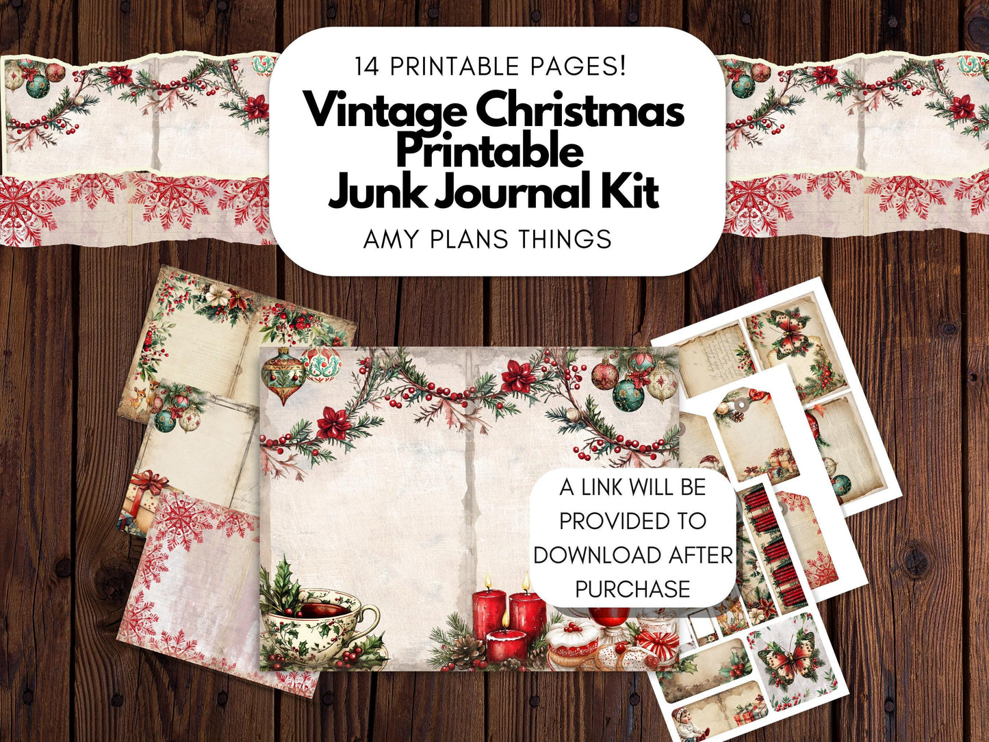 Vintage Christmas Junk Journal Kit - Digital Download/Printable