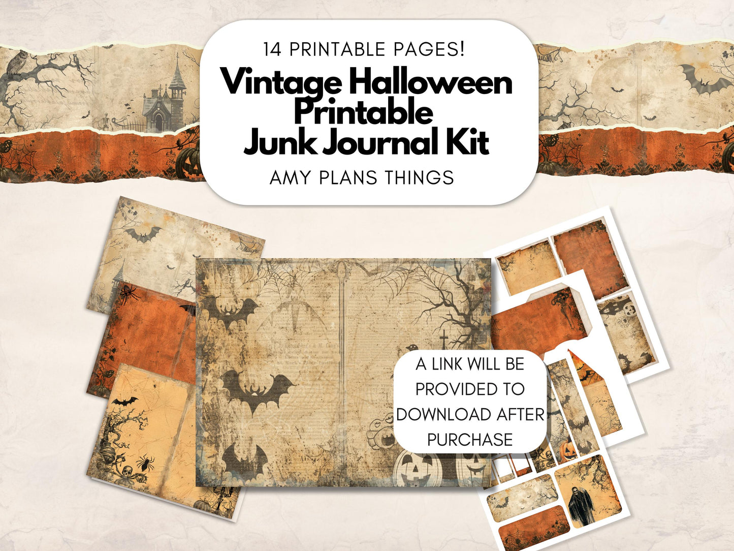 Vintage Halloween Junk Journal Kit - Digital Download/Printable
