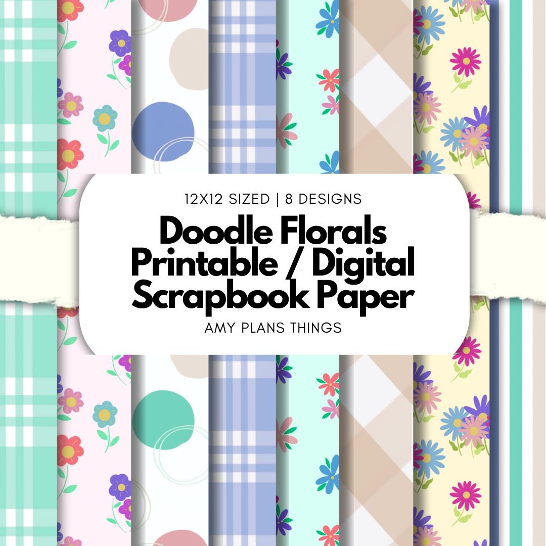 Doodle Florals Printable Scrapbook Paper 12x12