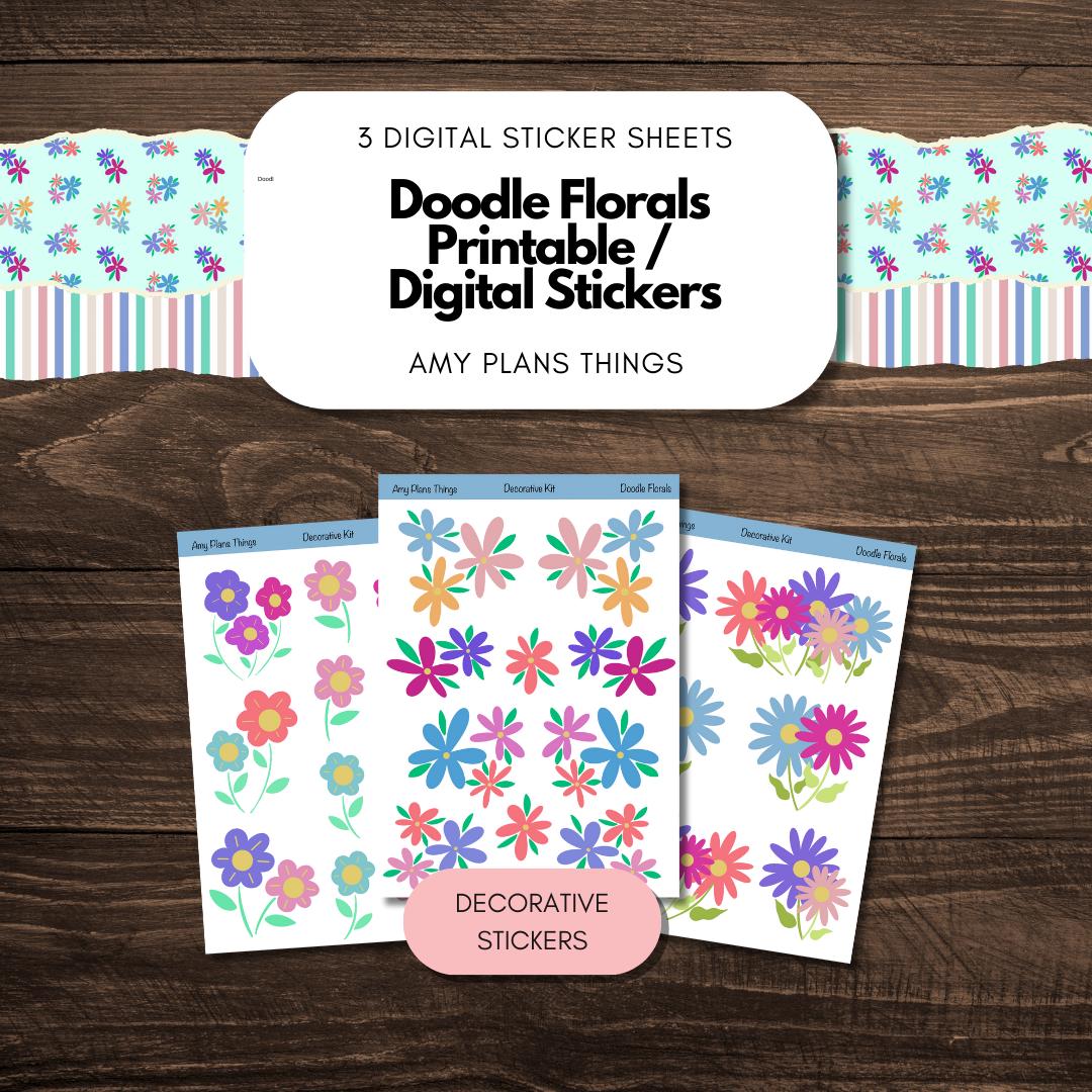 Doodle Florals Printable Decorative Stickers