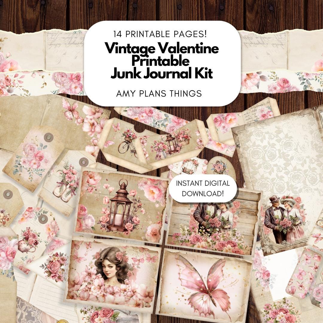 Vintage Valentine Junk Journal Kit - Digital Download/Printable