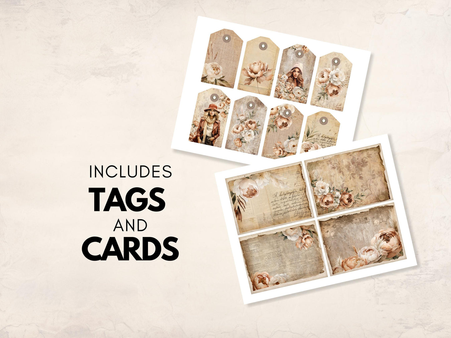 Rustic Florals Junk Journal Kit - Digital Download/Printable