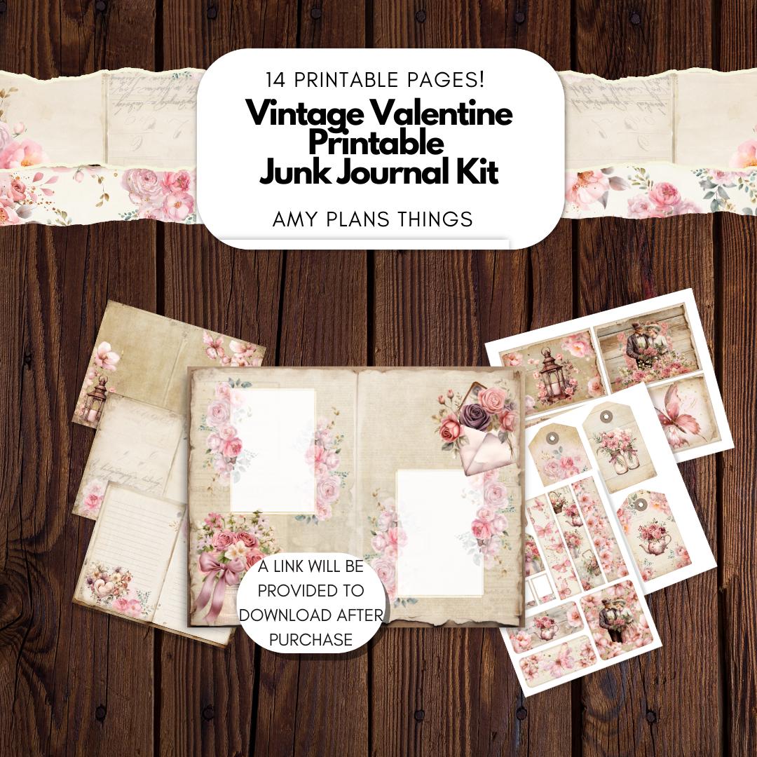 Vintage Valentine Junk Journal Kit - Digital Download/Printable