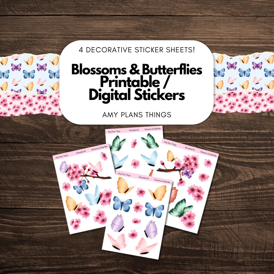 Blossoms & Butterflies Printable Decorative Stickers