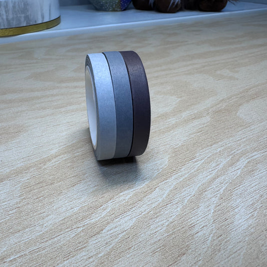 Gray Washi Tape Set - 3 Neutral Colors - 6mm each