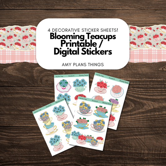 Blooming Teacups Printable Decorative Stickers