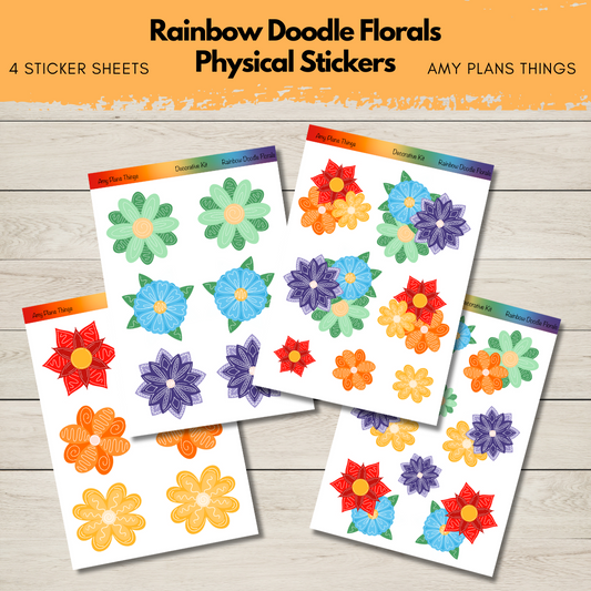 Rainbow Doodle Florals Sticker Kit