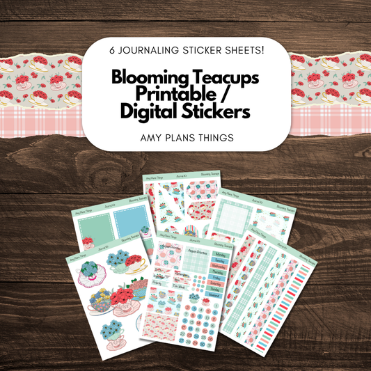 Blooming Teacups Printable Journal Stickers