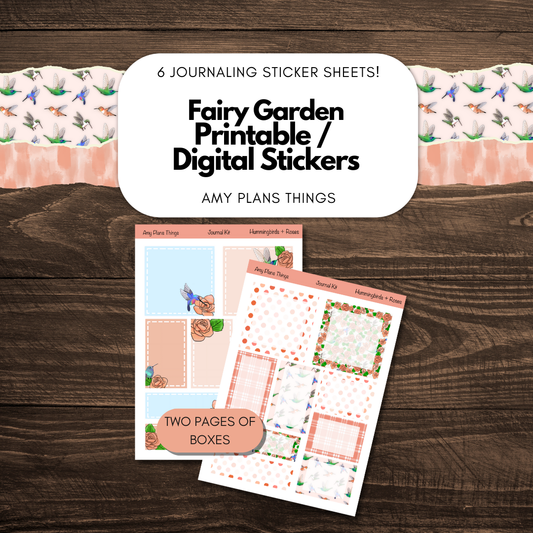 Hummingbirds & Roses Journaling Printable Stickers