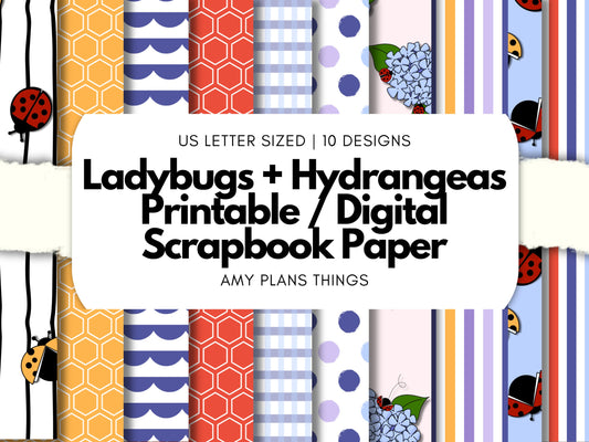 Ladybug + Hydrangea Printable Scrapbook Paper