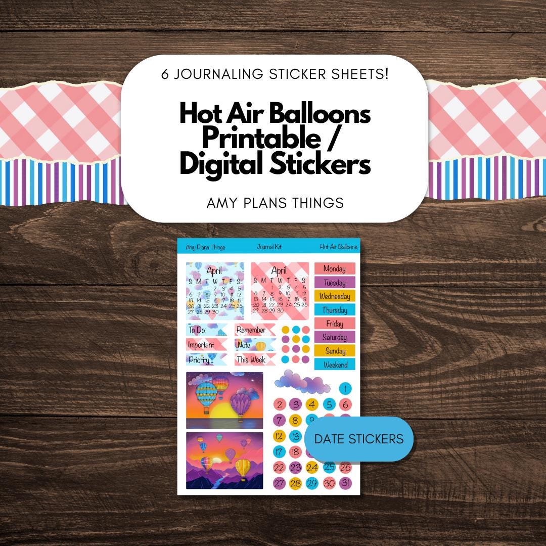 Hot Air Balloons Printable Journal Stickers