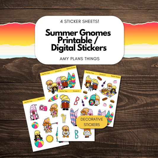 Summer Gnomes Printable Stickers