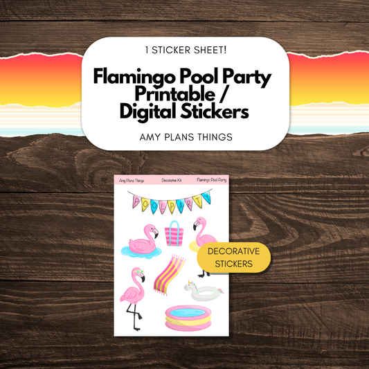 Flamingo Pool Party Printable Stickers