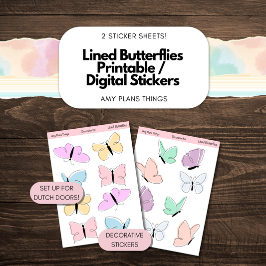 Lined Butterflies Printable Stickers